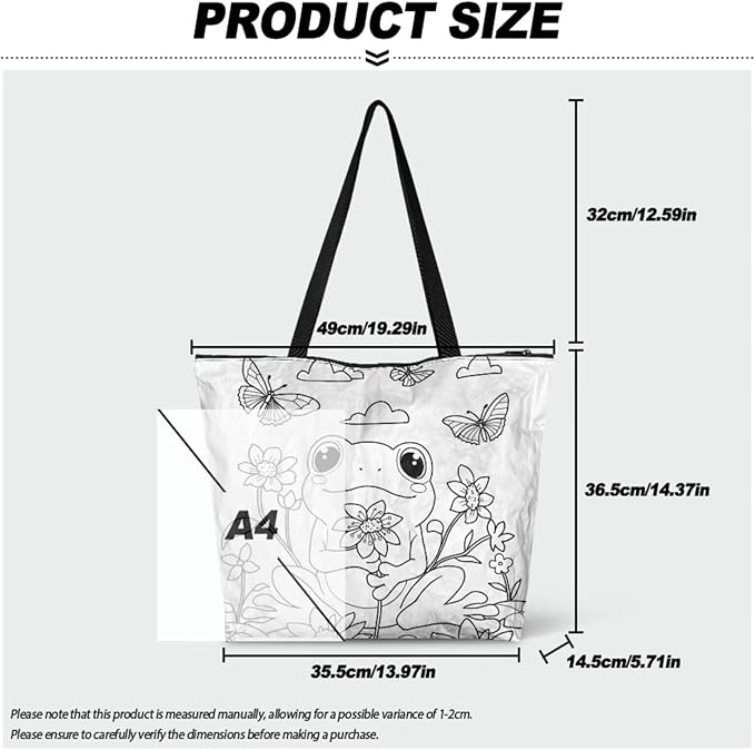 Cartoon Animal Printed DIY Coloring Tote Bag Waterproof Paper Handbags for Women Large Travel Shoulder Bags Purses