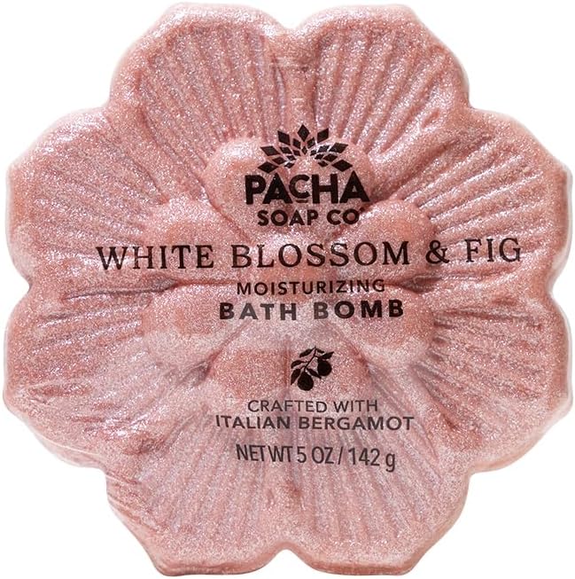 Pacha Soap Co. Bath Bombs - White Blossom & Fig Scent, Handcrafted, Nourishing & Moisturizing Fizzing Bath Frothers with Clean Ingredients, Non-Toxic, Dye and SLS-Free, Made in USA, 3-Pack (5 oz Ea)