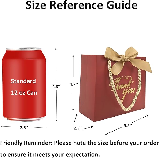 TKSBAG 50 Pack Small Thank You Gift Bags with Handles, 5.5''x 2.5''x4.7'' Mini Red Gift Bags Bulk for Baby Shower, Birthday, Wedding, Party Favors