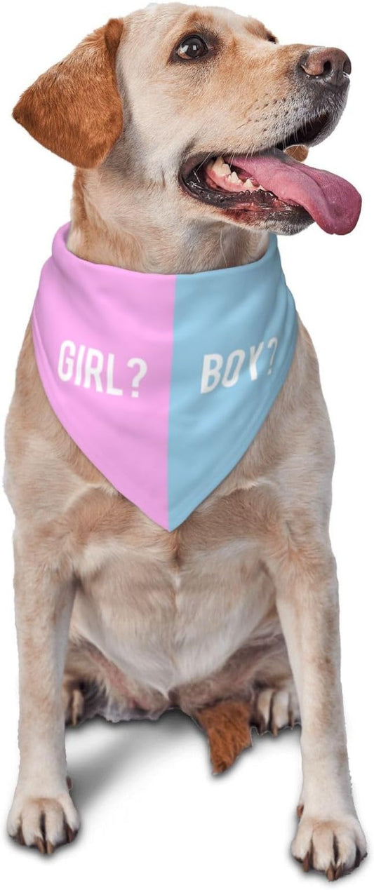 He Or She What Will It Be? Gender Reveal/Baby Announcement Dog Bandana,Pet Neckerchief for Pets Daily Wear Photo Prop Party Supplies (Pink/Blue-1)