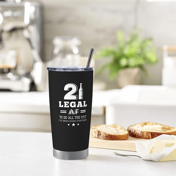 21st Birthday Gifts for Him/Men/Boys/Son/Boyfriend, Gift for 21 Year Old Male, 21 Year Old Birthday Gifts for Him Tumbler 20oz Coffee Cup Stainless Steel Travel Mugs
