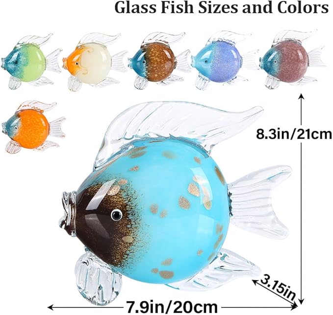 QIANLING Glass Fish Figurines - Coastal Home Decor, Modern Ocean Centerpieces for Living Room, Dining Area, Bathroom, Office, Coffee Table, Beach House, Nautical, Seaside, Entrance, Shelf Display