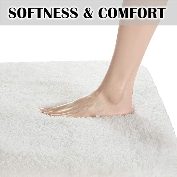 Suchtale Extra Soft & Absorbent Shaggy Bath Mat (24 x 40, White) - Machine Washable Microfiber, Non Slip, Luxury Bathroom Floor Mat