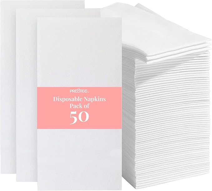 Prestee 50-Pack Paper Towels - 7.8 x 4.25 Inch Soft Linen Feel Paper Napkins - Durable and Absorbent Hand Towels for Bathroom - Disposable Table Napkins for Weddings, Dinners, Christmas, Thanksgiving