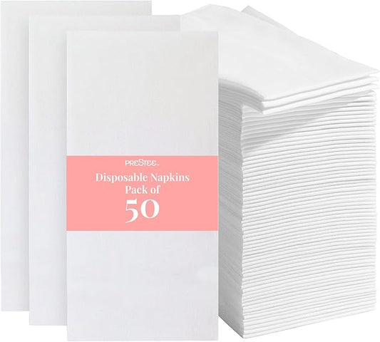 Prestee 50-Pack Paper Towels - 7.8 x 4.25 Inch Soft Linen Feel Paper Napkins - Durable and Absorbent Hand Towels for Bathroom - Disposable Table Napkins for Weddings, Dinners, Christmas, Thanksgiving