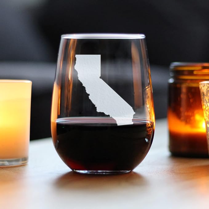 Bevvee California State Outline - Stemless Wine Glass - State Themed Drinking Decor and Gifts for Californians - Large 17 Ounce