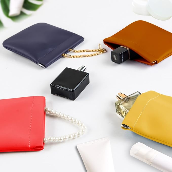4Pcs Pocket Cosmetic Bag for Purses, Leather Small Makeup Bag Cosmetic Pouch for Women, Portable No Zipper Makeup Pouch Coin Purse Jewelry Pouch Travel Storage for Cosmetics Headphones Jewelry