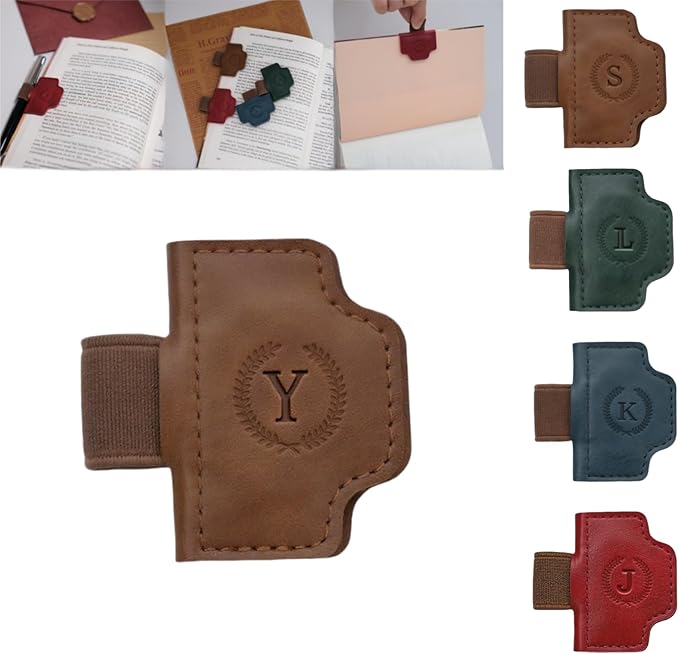 Personalized Magnetic Bygone Mark Bookmark with Pen Holder, 26 Letters Name Initial Custom Leather Book Mark for Women, Gifts for Book Lovers and Readers (Brown,Y)