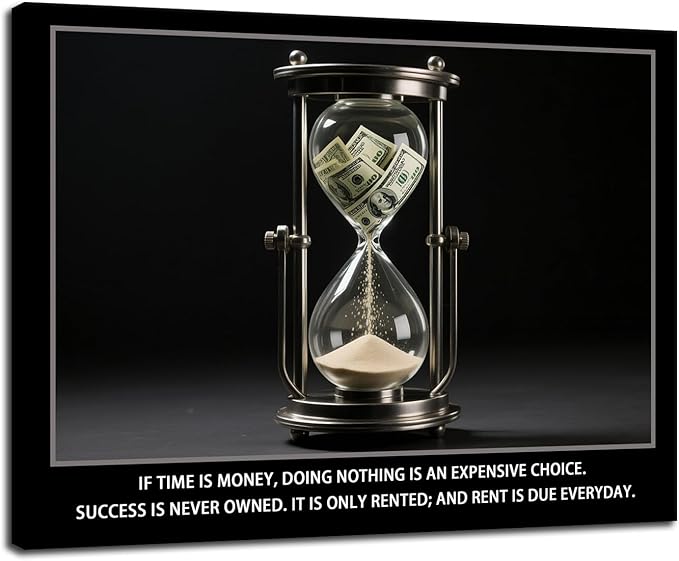 Time Is Money quote Motivational Wall Decor Cherish Inspirational Wall Art Hourglass Poster Canvas Painting Prints Wall Pictures for Home Office Gym Classroom Decor Framed Artwork [30''W x 40''H]