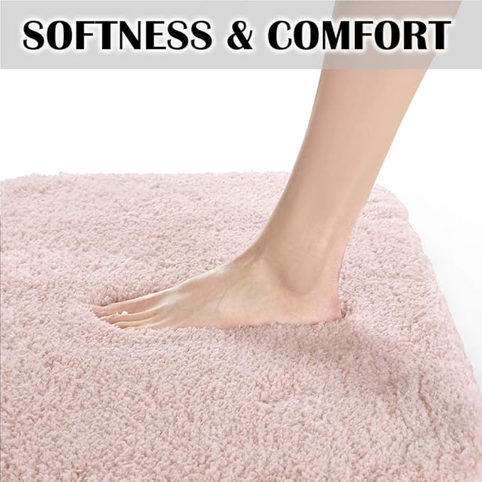 Suchtale Non Slip Bath Mat (20 x 32, Dusty Pink) Water Absorbent Soft Microfiber Shaggy Bathroom Rug Machine Washable Thick Plush Shower Mat