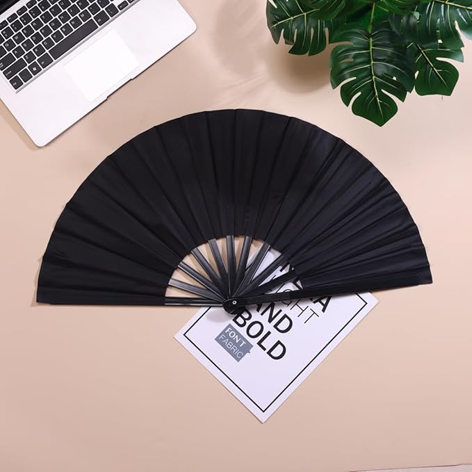 Plastic 13inch Large Rave Fan Popping Fan Clacking Fans for Line Dancing,Hand Fans for Women Foldable,Outdoor,Wedding,Party (Black)