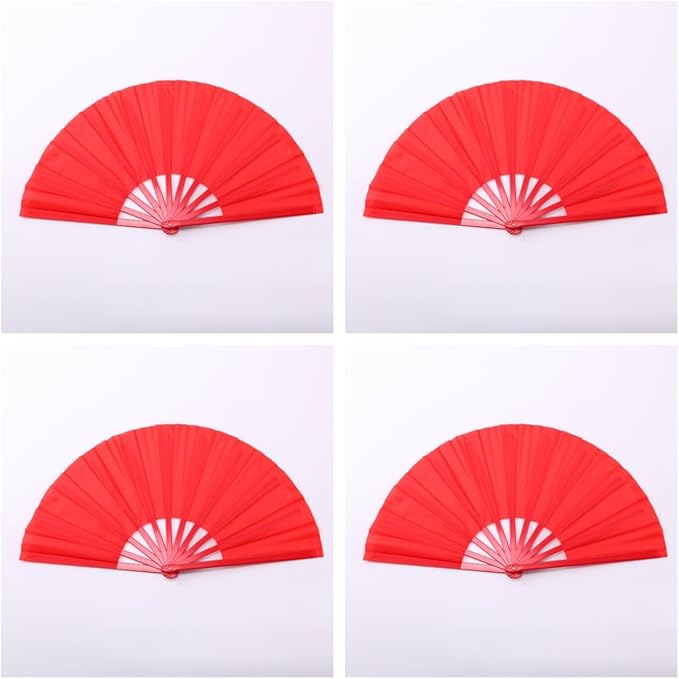 Plastic 13inch Large Rave Fan Popping Fan Clacking Fans for Line Dancing,Hand Fans for Women Foldable,Outdoor,Wedding,Party (Red-4)