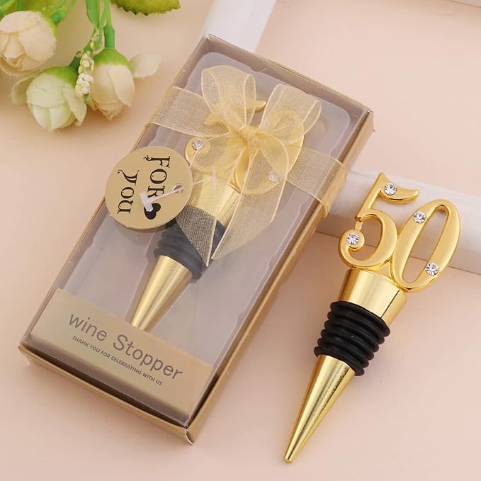 24-Pack 50 Wine Bottle Stopper for 50th Wedding Birthday Party Decoration 50 Years Old Wine Stopper Fun Gift for Wine Lovers (Gold 50th)