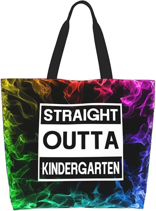 Straight Outta Kindergarten Large Reusable Eco-friendly Shopping Bags Portable Storage Handbag