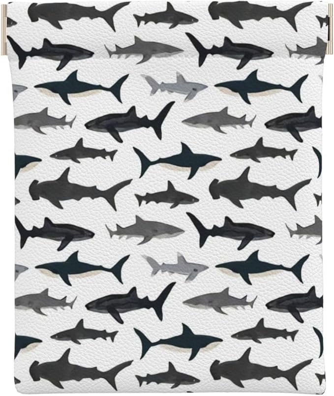 Coin Purse Sharks Nautical Boys Leather Squeeze Coin Purse Mini Pouch Change Wallet Bag Gifts for Women Kids Girls Key Holder