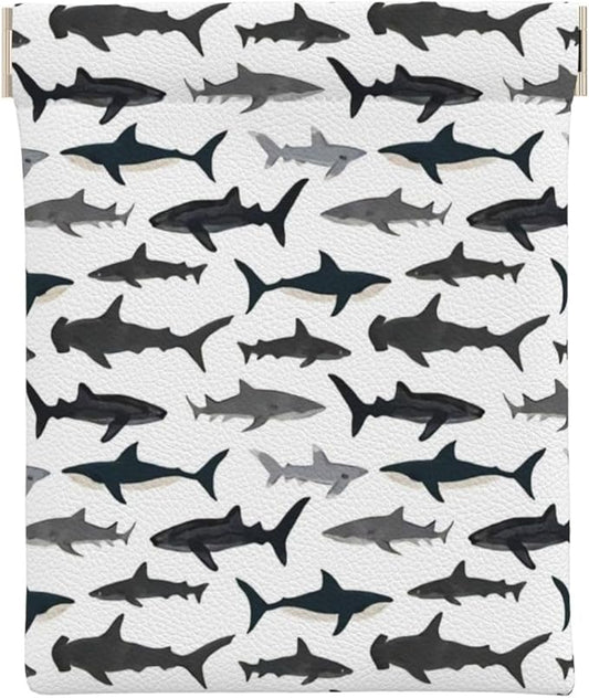 Coin Purse Sharks Nautical Boys Leather Squeeze Coin Purse Mini Pouch Change Wallet Bag Gifts for Women Kids Girls Key Holder