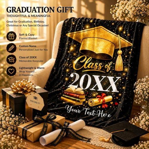 Graduation Blanket Gifts for Class of 2026 – Custom Name Flannel Throw, Cozy Grad Gift for High School & College Students - Image 2