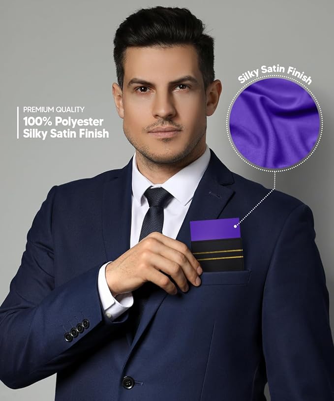 Premium Pre-Folded Four-Point Suit Pocket Square for Men with Sewn Pocket Fold