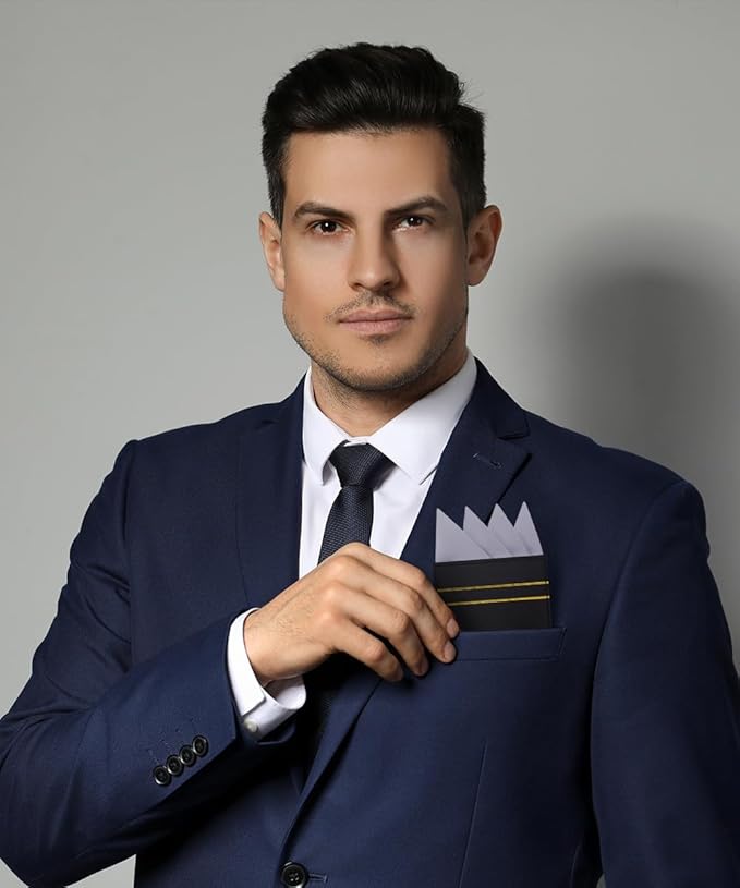 Premium Pre-Folded Four-Point Suit Pocket Square for Men with Sewn Pocket Fold