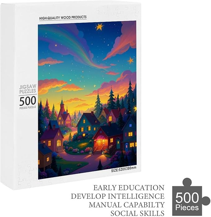 Jigsaw Puzzles for Adults 500 Piece - Color Dream Town Themed Wooden Puzzles，Family Puzzles，Unique Gifts for Wall Art ，Funny Puzzles，Stress Relief Games，Puzzle Games