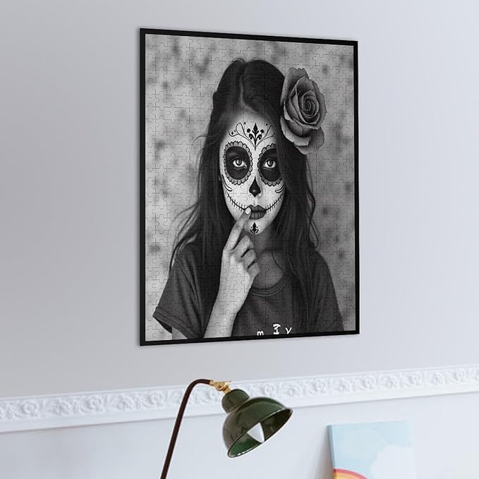 Adult Wooden Puzzle 500 Pieces - Gorgeous Sugar Skull Lady Day of The Dead Theme Jigsaw Puzzles， Exquisite Art Design，for Puzzles Challengers and Enthusiasts，Puzzle Games for Children and Adults