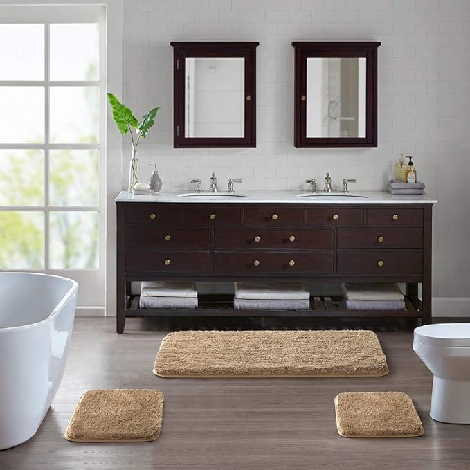 Suchtale Large Extra Soft and Absorbent Shaggy Bath Mat (24 x 40, Sand) Machine Washable Microfiber Non Slip Luxury Floor Mat