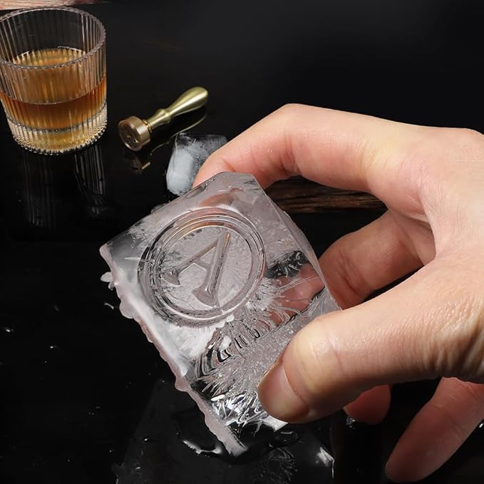 Ice Cube Stamp for Cocktails Ice Stamp Brass Head with Handle, Ice Branding Stamp for Ice Cubes Cocktail Whiskey Drinks Party Wedding Making DIY Crafting (Letter A)