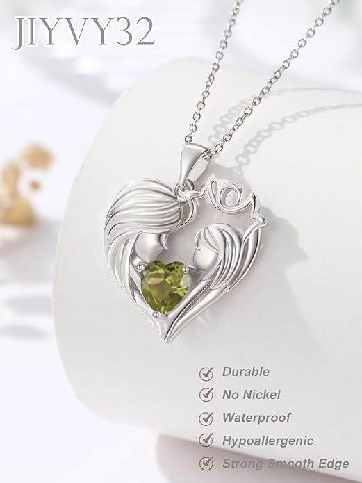 Mother and Daughter/Son Love Heart Necklace White Gold/14K Gold/Rose Gold Birthstone Jewelry Christmas Mothers Day Birthday Gifts For Mom Wife Grandma Women