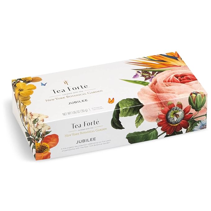 Tea Forte Premium Petite Presentation Box Gift Set Sampler, 10 Count, 2 of Each Blend Individually Wrapped Handcrafted Pyramid Infuser Bags, Jubilee Tea