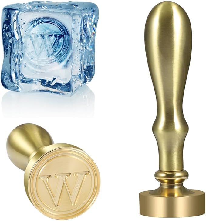 Ice Cube Stamp for Cocktails Ice Stamp Brass Head with Handle, Ice Branding Stamp for Ice Cubes Cocktail Whiskey Drinks Party Wedding Making DIY Crafting (Letter W)