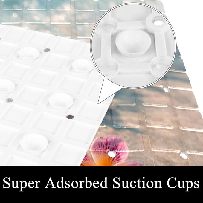 Bath Tub Mat Non Slip 15.1 x 26.8 Inch, Starfish and Flower on The Summer Beach in Sea Water Eco Friendly Bathmat with Suction Cups Drain Holes Shower Tub Mats
