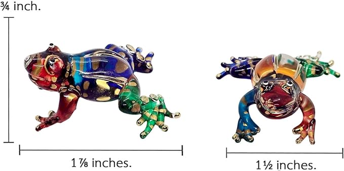 WitnyStore 1⅞" Multicolor Gold Dot Frog Artistic Blown Glass Figurine Premium Hand-Blown Statue Tabletop Decoration Unique Collectible for Adult Collectors Handcrafted Elegant Home Room Decor