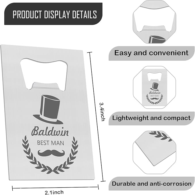 1PCSPersonalized Bottle Openers Credit Card Size, Groomsmen Best Man Gifts for Wedding Bachelor Party, Stainless Steel Beer Bottle Opener