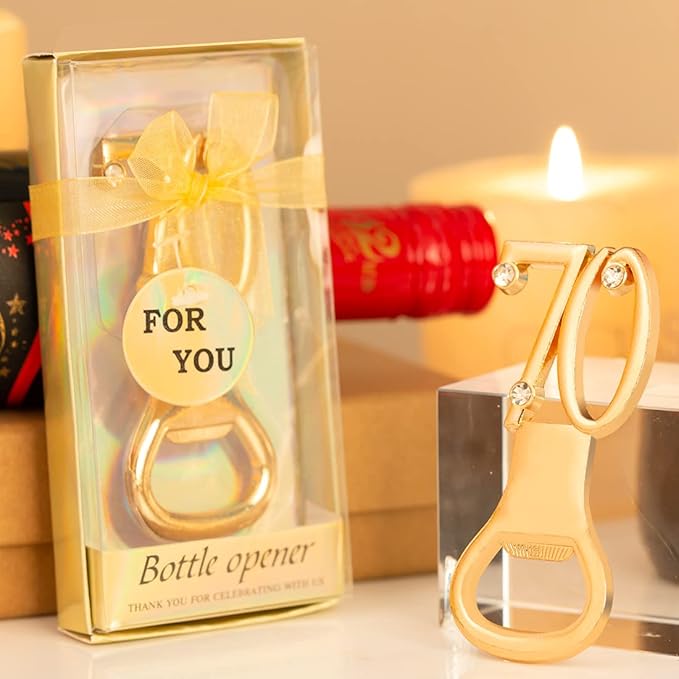 24PCS Gold 70th Bottle Opener for 70th Birthday Favors 70th Gold Wedding Party Gifts 70 Birthday Party Souvenirs or Decorations for Guests (24, 70)