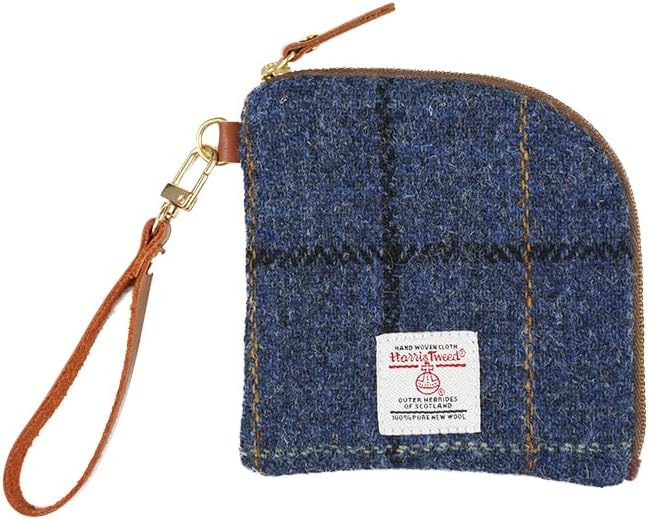 Harris Tweed Wool Coin Purse Small Money Pouch With Zipper For Women Men handmade (Dark Blue)