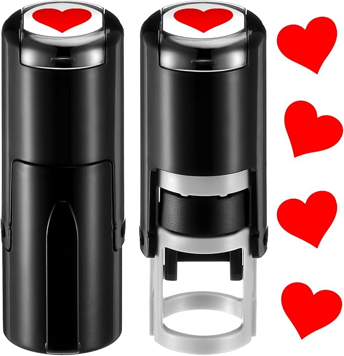 Supervitae 2 Pack Valentine's Day Heart Print Stamps Ink Stamper Mini Self Inking Stamps for Classroom Party Educational Learning Activities Craft Supplies