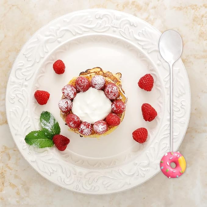8PCS Stainless Steel Drink Spoon Set-Reusable Teaspoons for Cocktail, Coffee, Juice,Wine, Milk, Tea. Donut Shape Dessert Spoon