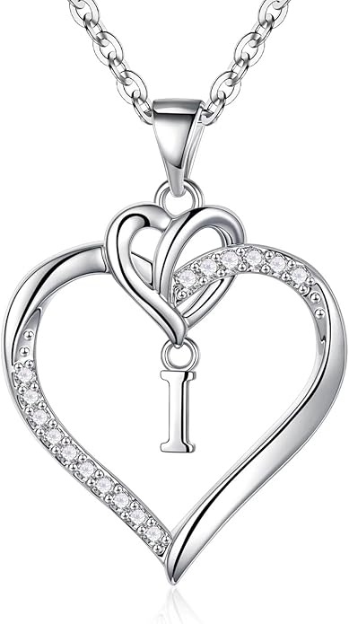 STORUP Valentines Gifts for Women Teen Girls - Heart Initial Necklaces for Women Girls, 14K-Gold-Plated CZ Initial A-Z Heart Necklaces for Teen Girl Jewelry Valentines Gifts for Her Mom Wife Sister