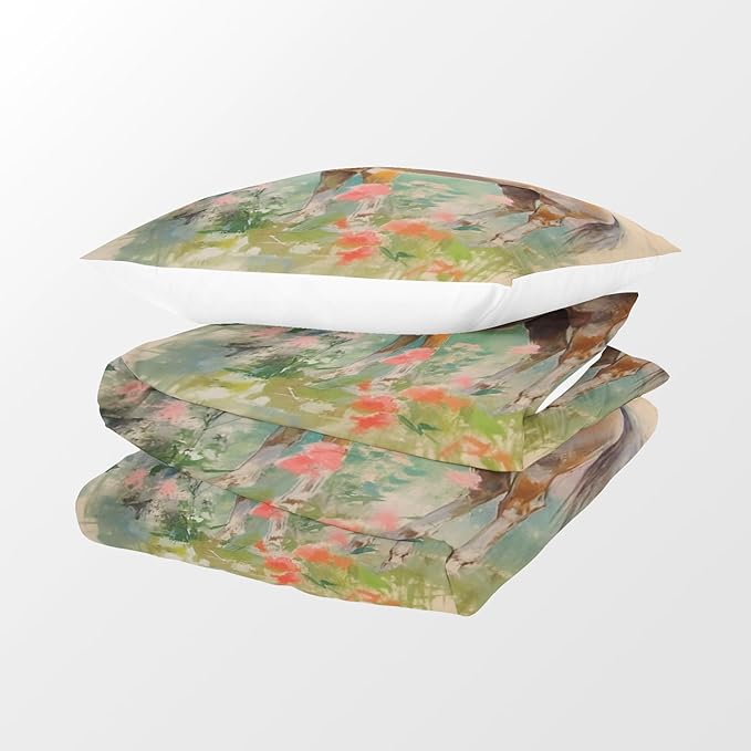 Girls Horse Comforter Sets Full Size,Retro Floral Bedding Wild Animal Galloping Horse Quilt Sets for Kids Teens 3 Pieces Sets with Pillowcases Bedroom Decor