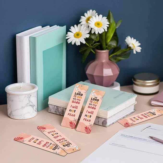 Bible Verse Christian Bookmarks Set 5 with Tassels Boho Moon Not Fear Pink Wooden Bookmarks for Reading Women Men Students Teachers School Supplies