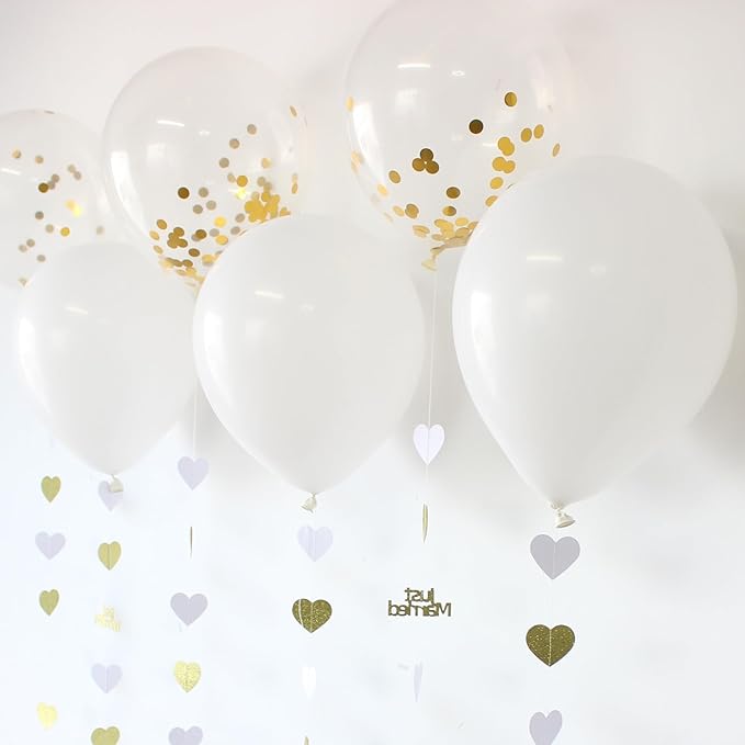 Gold Just Married Wedding Party Decorations Gold/White Heart Just Married Garland and Balloons for Wedding Bridal Shower Party
