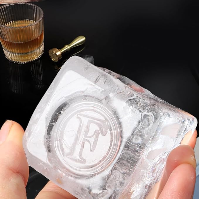 Ice Cube Stamp for Cocktails Ice Stamp Brass Head with Handle, Ice Branding Stamp for Ice Cubes Cocktail Whiskey Drinks Party Wedding Making DIY Crafting (Letter F)
