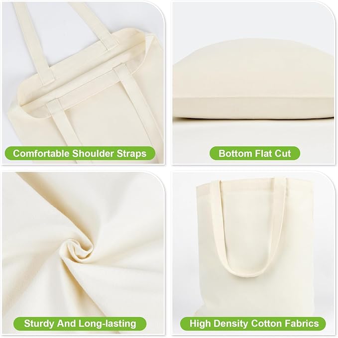 Canvas Tote Bag - 4 PCS Cotton Canvas Reusable Grocery Shopping Blank Tote Bag with Handles for Crafts DIY, Gift, Advertising Promotion Activity