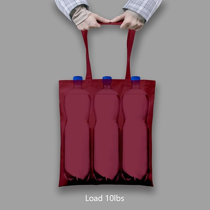 TOPDesign 6-Pack Economical 16"x15" Burgundy Cotton Tote Bags, Lightweight Medium Reusable Grocery Shopping Cloth Bags, Suitable for DIY, Advertising, Promotion, Gift, Activity