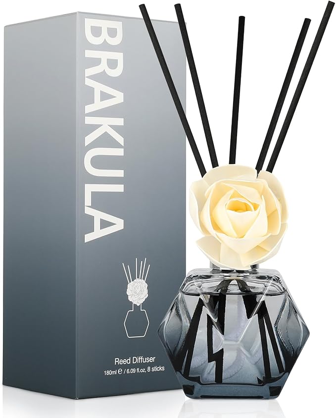 Brakula Reed Diffuser Set, 6.09 fl oz (180 ml)-Bamboo with 8 Reed Sticks, Home Fragrance Reed Diffuser for Bathroom Shelf Decor