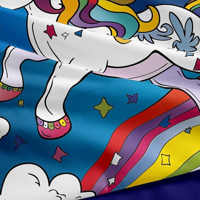 Unicorn Comforter Set - 5PCS Bedding Set for Girls, Rainbow Unicorn Theme, Bed in a Bag with Flat & Fitted Sheet, Pillowcase