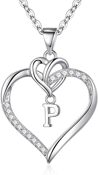 STORUP Valentines Gifts for Women Teen Girls - Heart Initial Necklaces for Women Girls, 14K-Gold-Plated CZ Initial A-Z Heart Necklaces for Teen Girl Jewelry Valentines Gifts for Her Mom Wife Sister