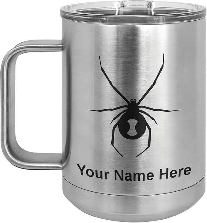 LaserGram 15oz Vacuum Insulated Coffee Mug, Widow Spider, Personalized Engraving Included (Stainless Steel)