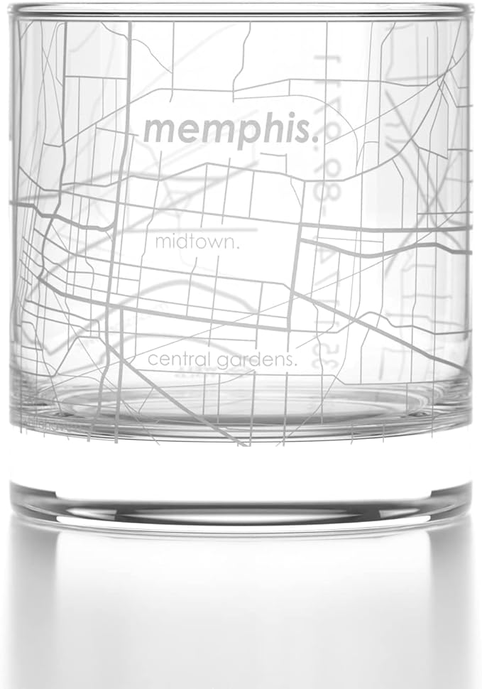 Well Told Engraved Memphis Tennessee Map Rocks Glass, Old Fashioned Whiskey Glass (11 oz, Clear) Etched Whiskey Glass, Gifts For Whiskey Lovers