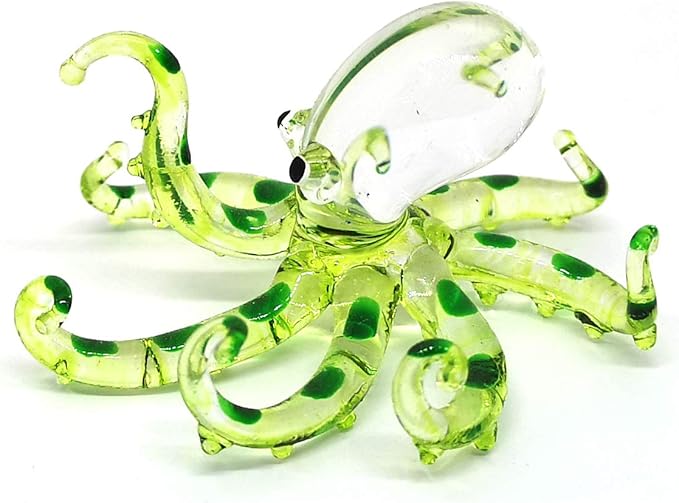 ZOOCRAFT Glass Sea Octopus Figurine Green Miniature Hand Blown Coastal Style Home Decor Gift Collectible